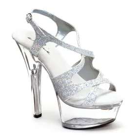 601-LANCE-G 6" Heel Silver Glitter Strappy Sandal.