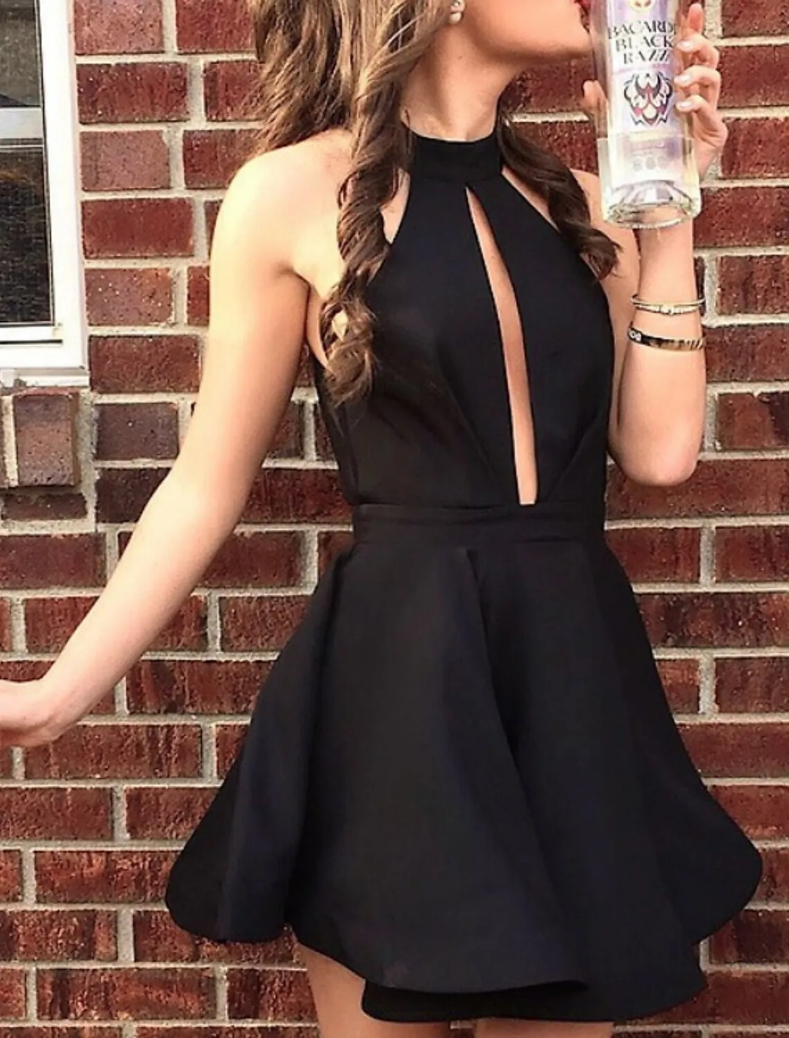 A-Line Cocktail Dresses Beautiful Back Dress Homecoming Short / Mini Sleeveless Halter Stretch Fabric with Sleek