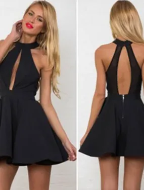 A-Line Cocktail Dresses Beautiful Back Dress Homecoming Short / Mini Sleeveless Halter Stretch Fabric with Sleek