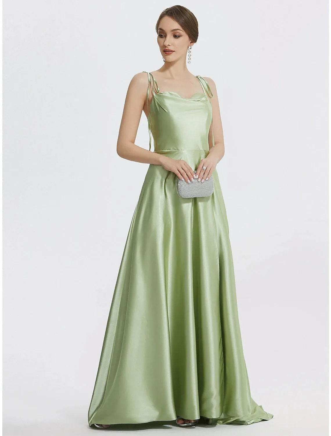 Aimishang  A-Line Evening Gown Elegant Dress Formal Prom Floor Length Sleeveless Spaghetti Strap Satin with Ruched Slit Strappy
