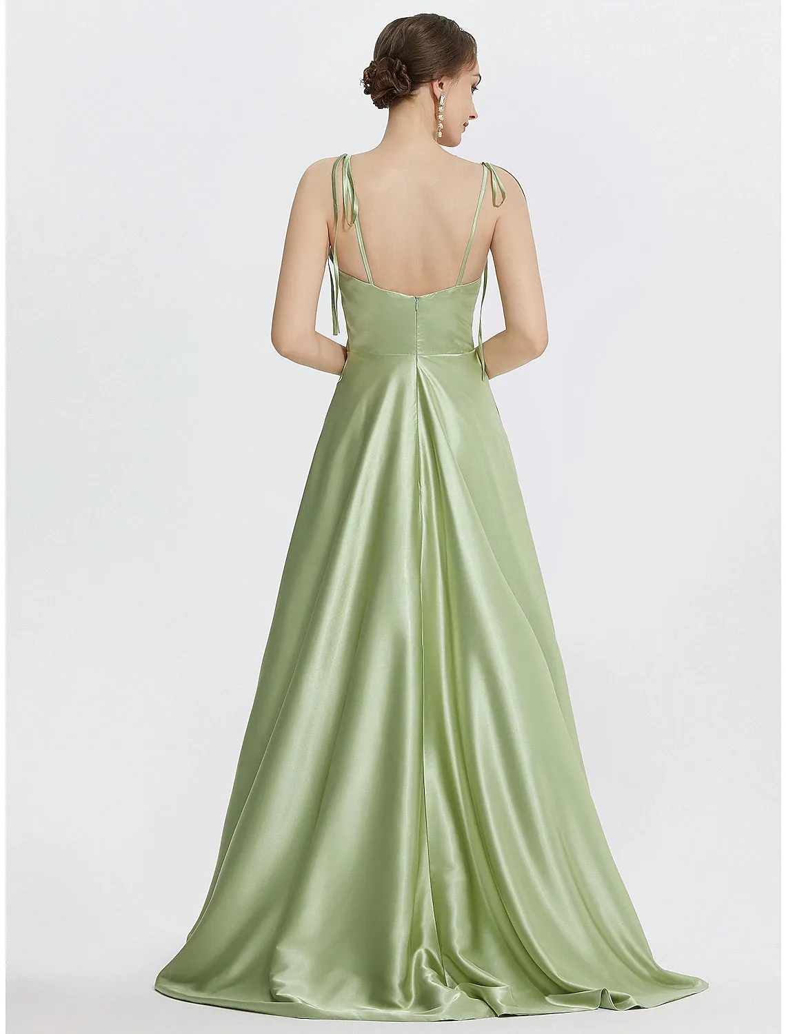 Aimishang  A-Line Evening Gown Elegant Dress Formal Prom Floor Length Sleeveless Spaghetti Strap Satin with Ruched Slit Strappy