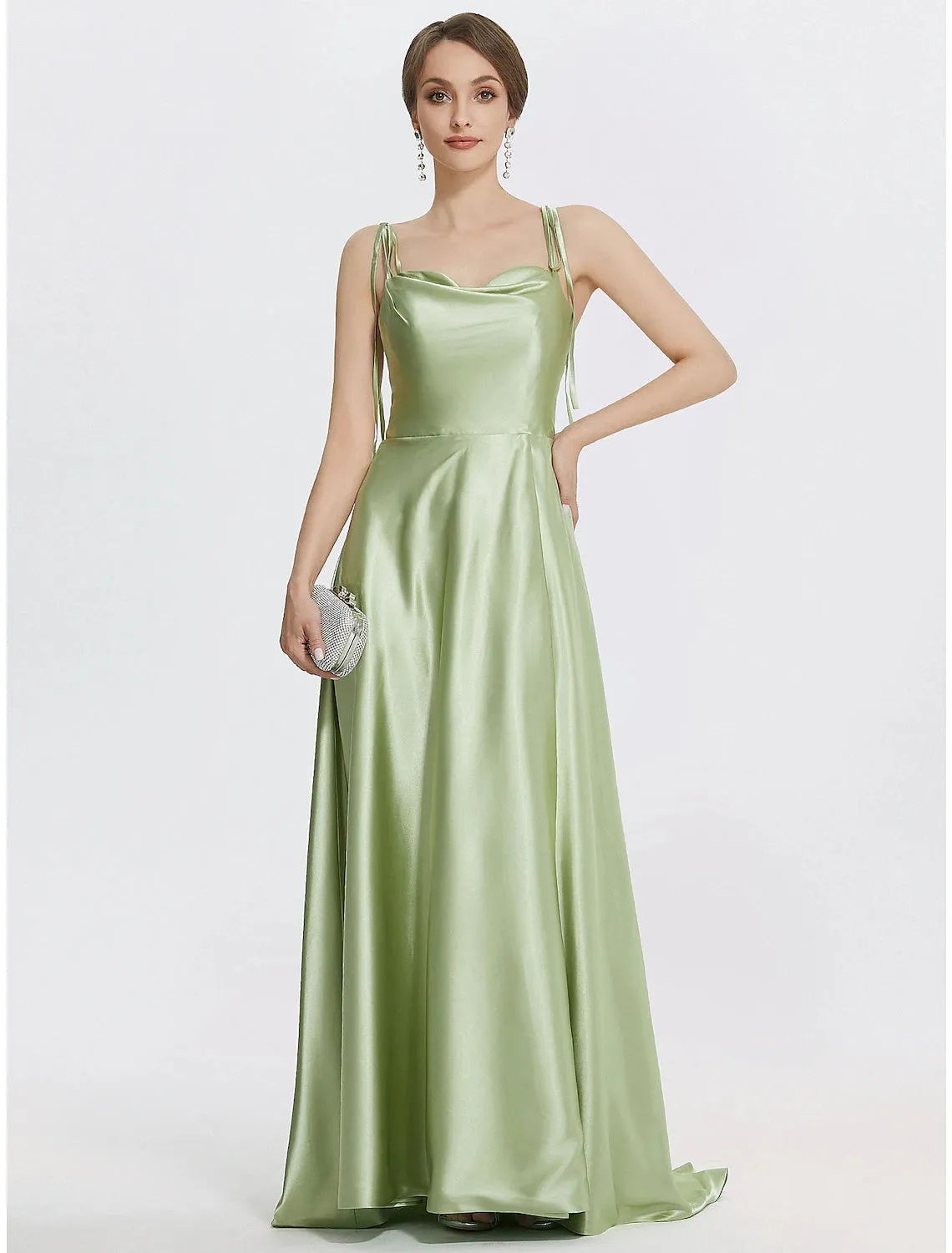 Aimishang  A-Line Evening Gown Elegant Dress Formal Prom Floor Length Sleeveless Spaghetti Strap Satin with Ruched Slit Strappy