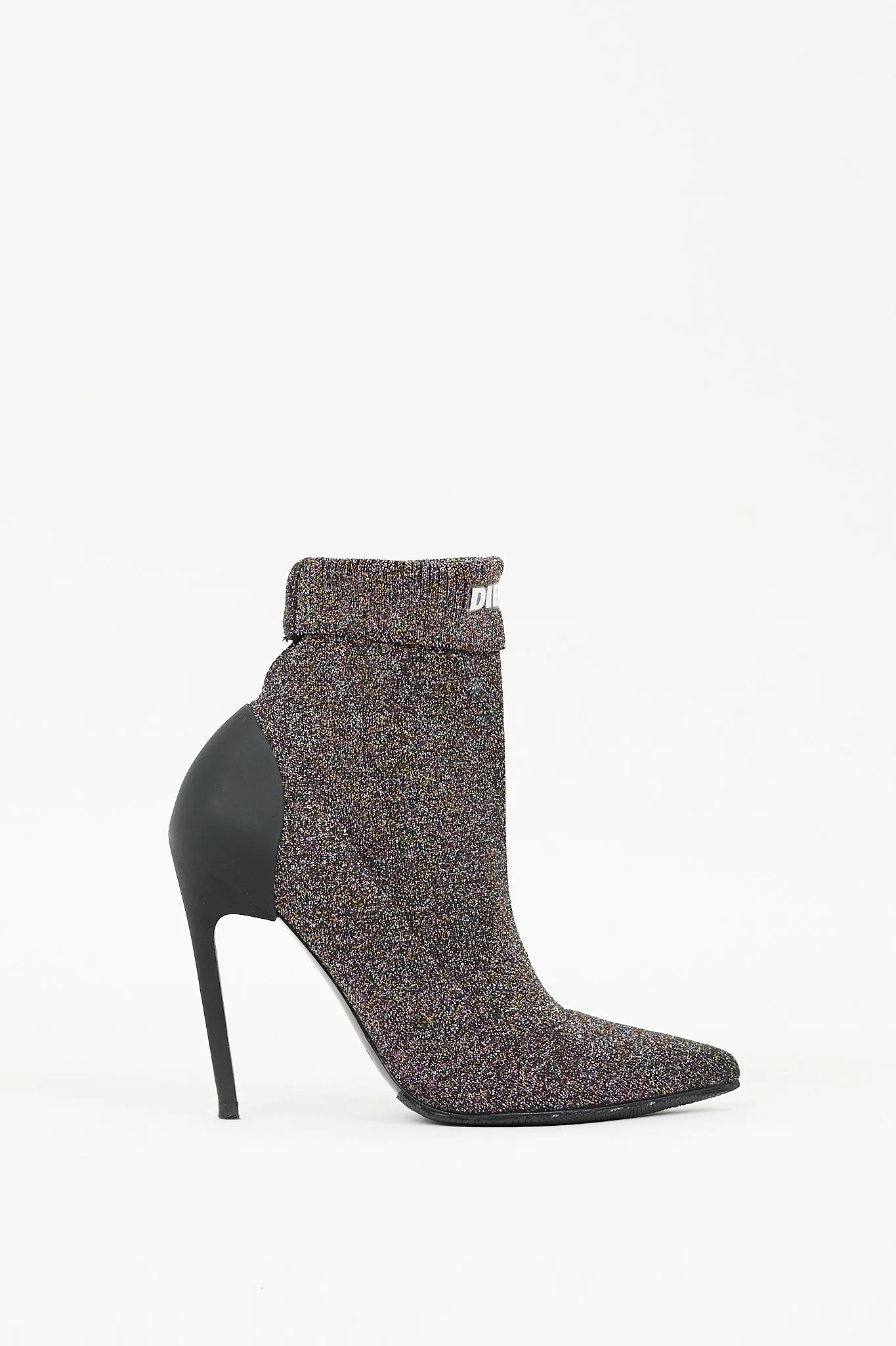 Black & Multi Sparkle D-Slanty Sock Knit Boot