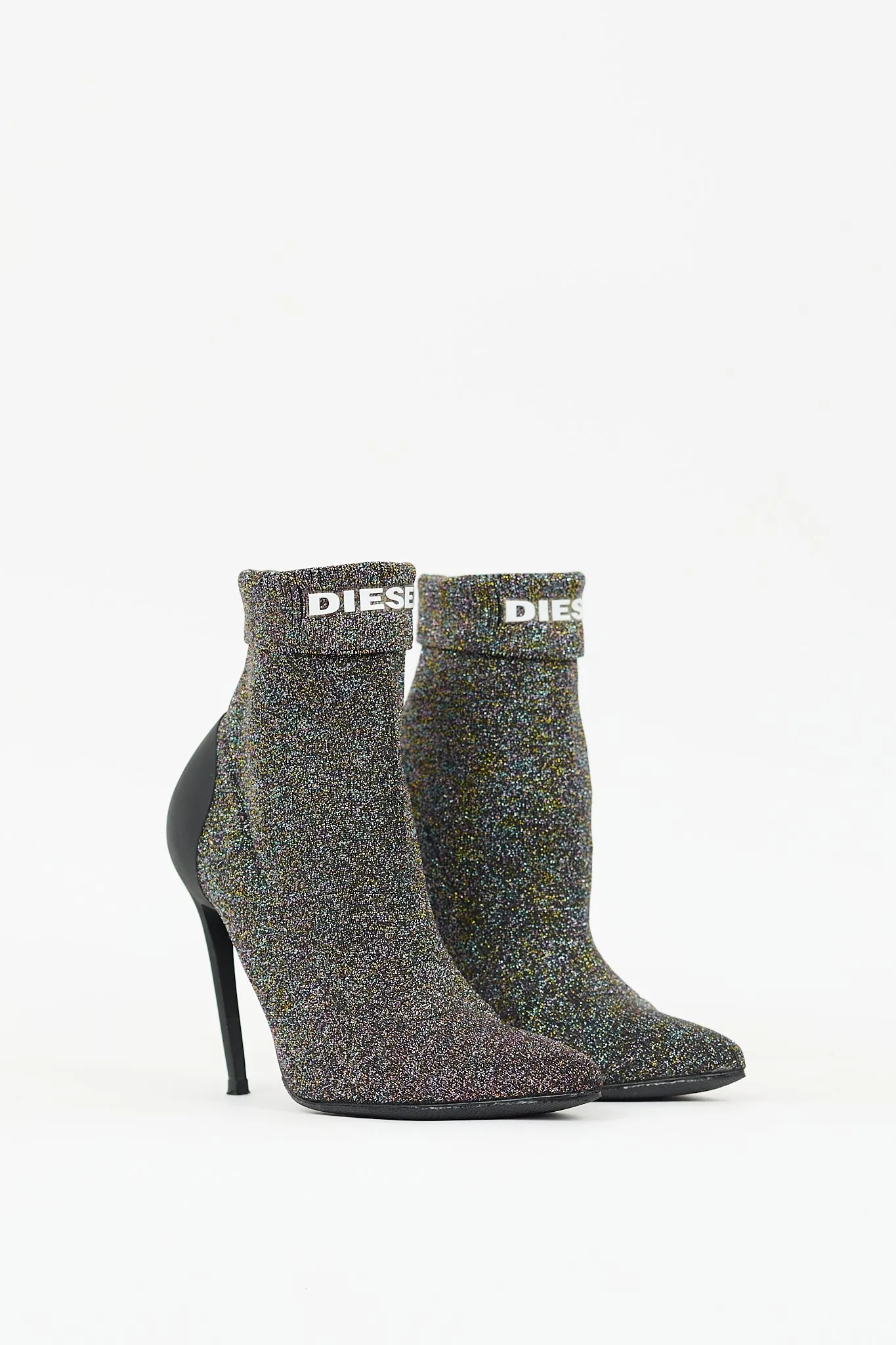 Black & Multi Sparkle D-Slanty Sock Knit Boot