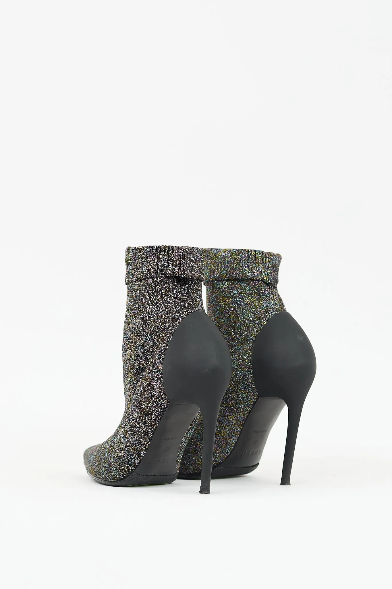 Black & Multi Sparkle D-Slanty Sock Knit Boot