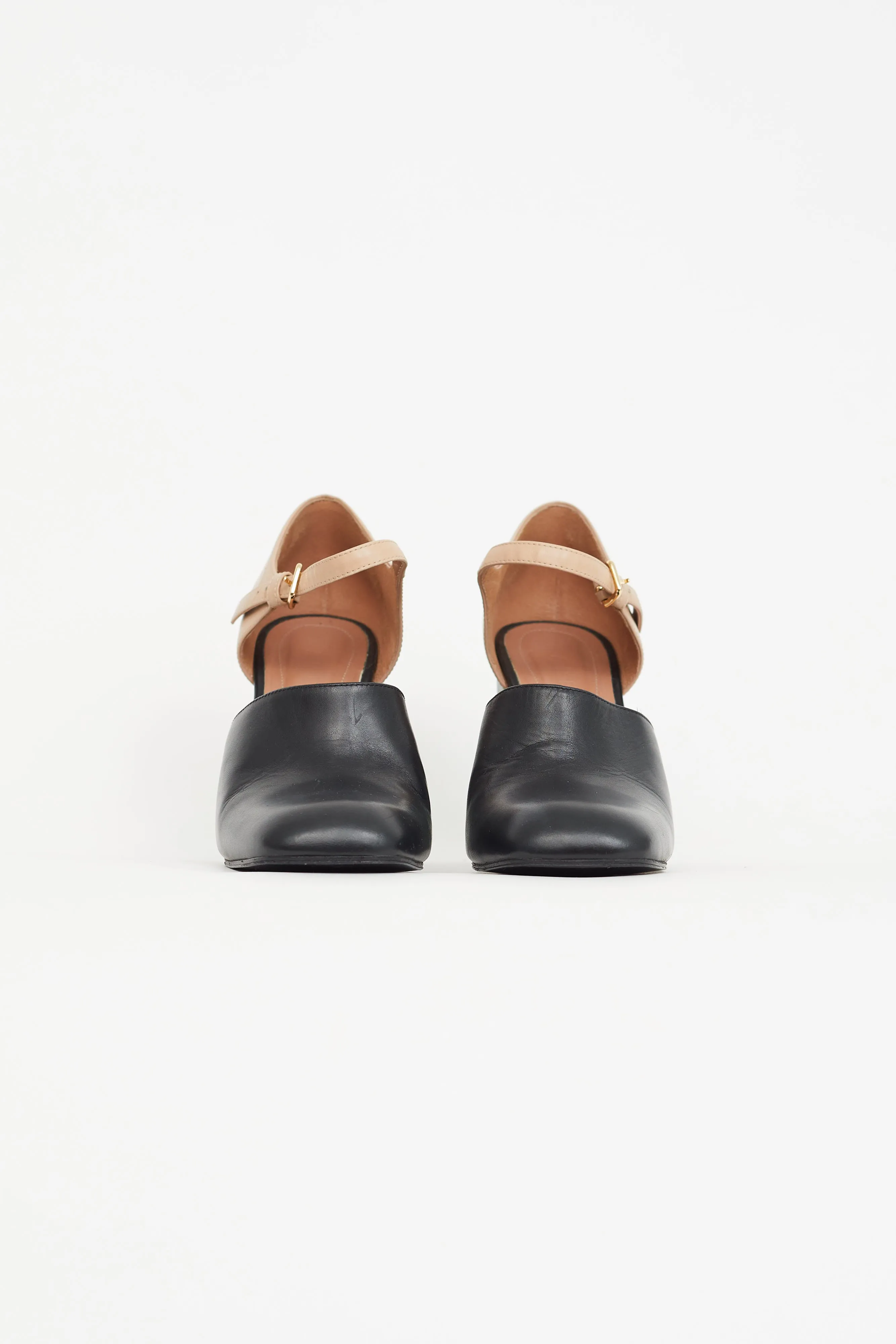 Black & Multi Square Toe Heeled Mule