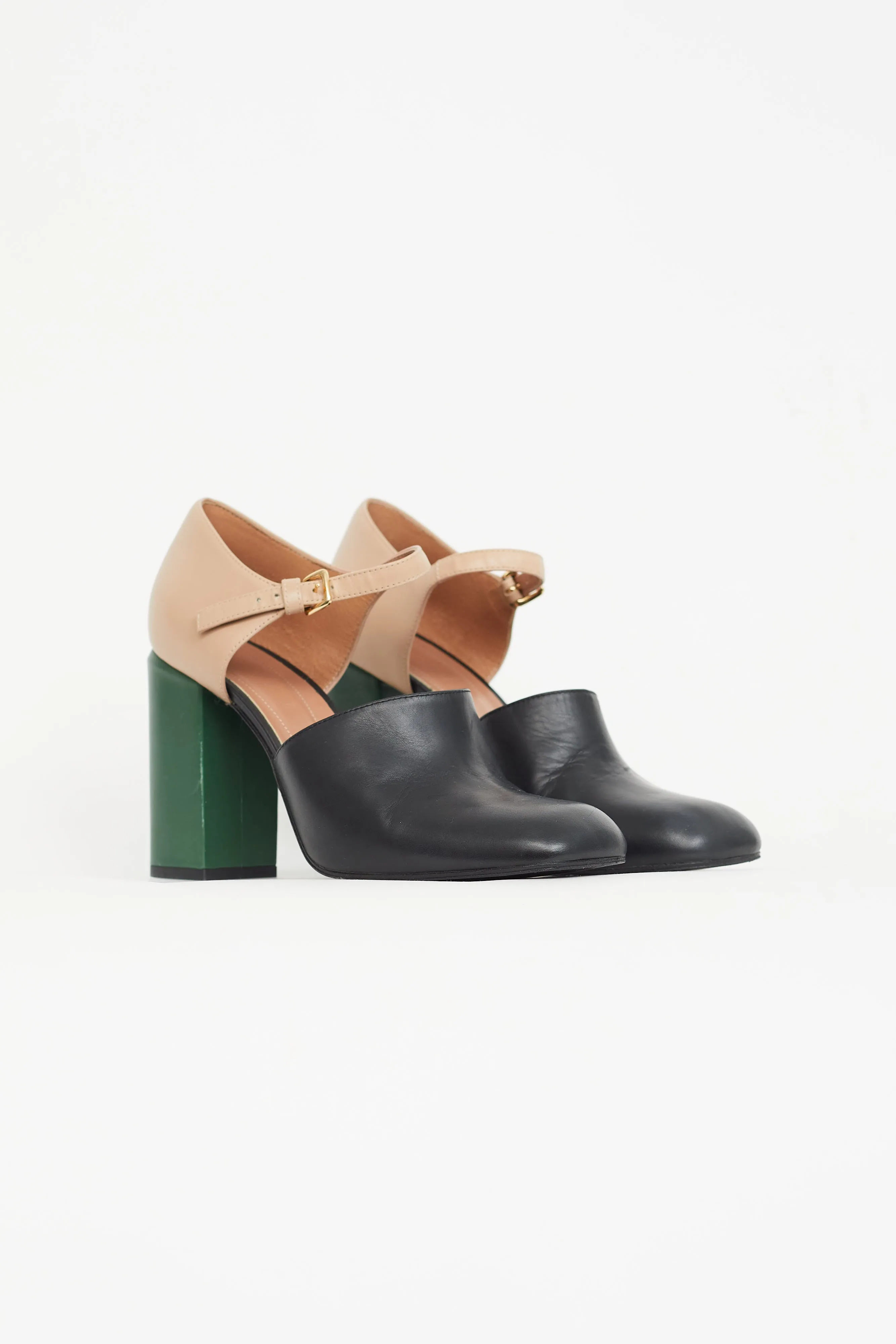 Black & Multi Square Toe Heeled Mule