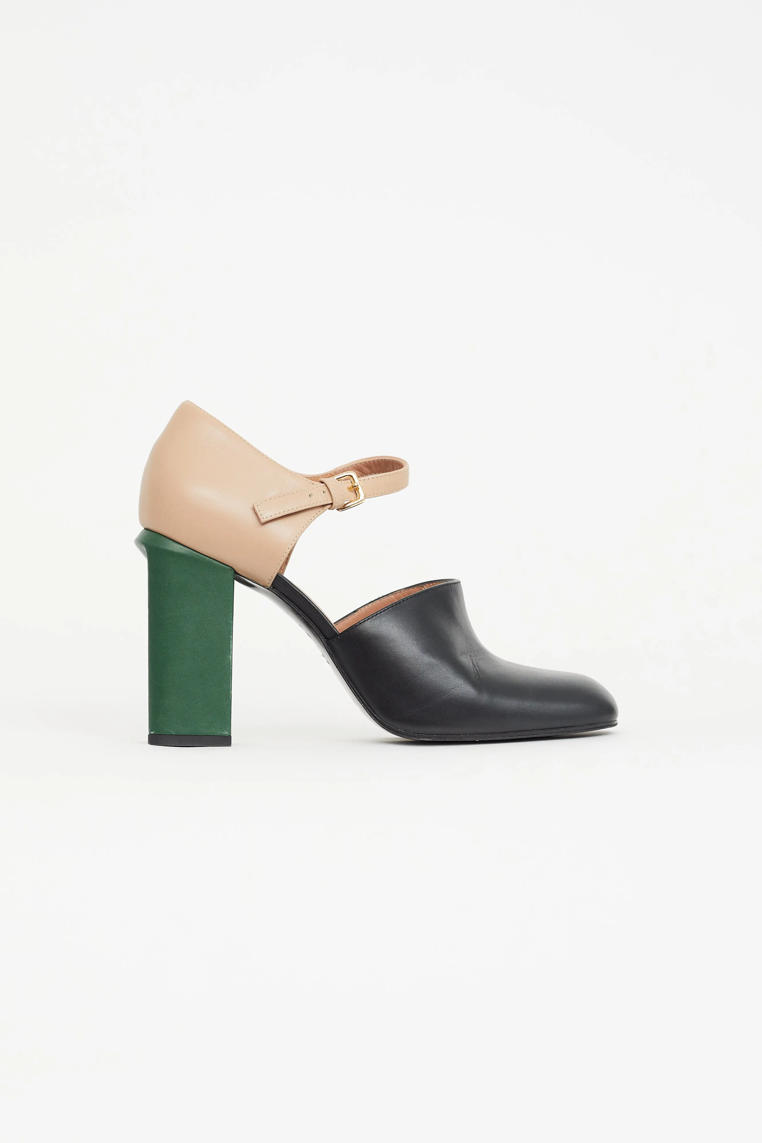 Black & Multi Square Toe Heeled Mule
