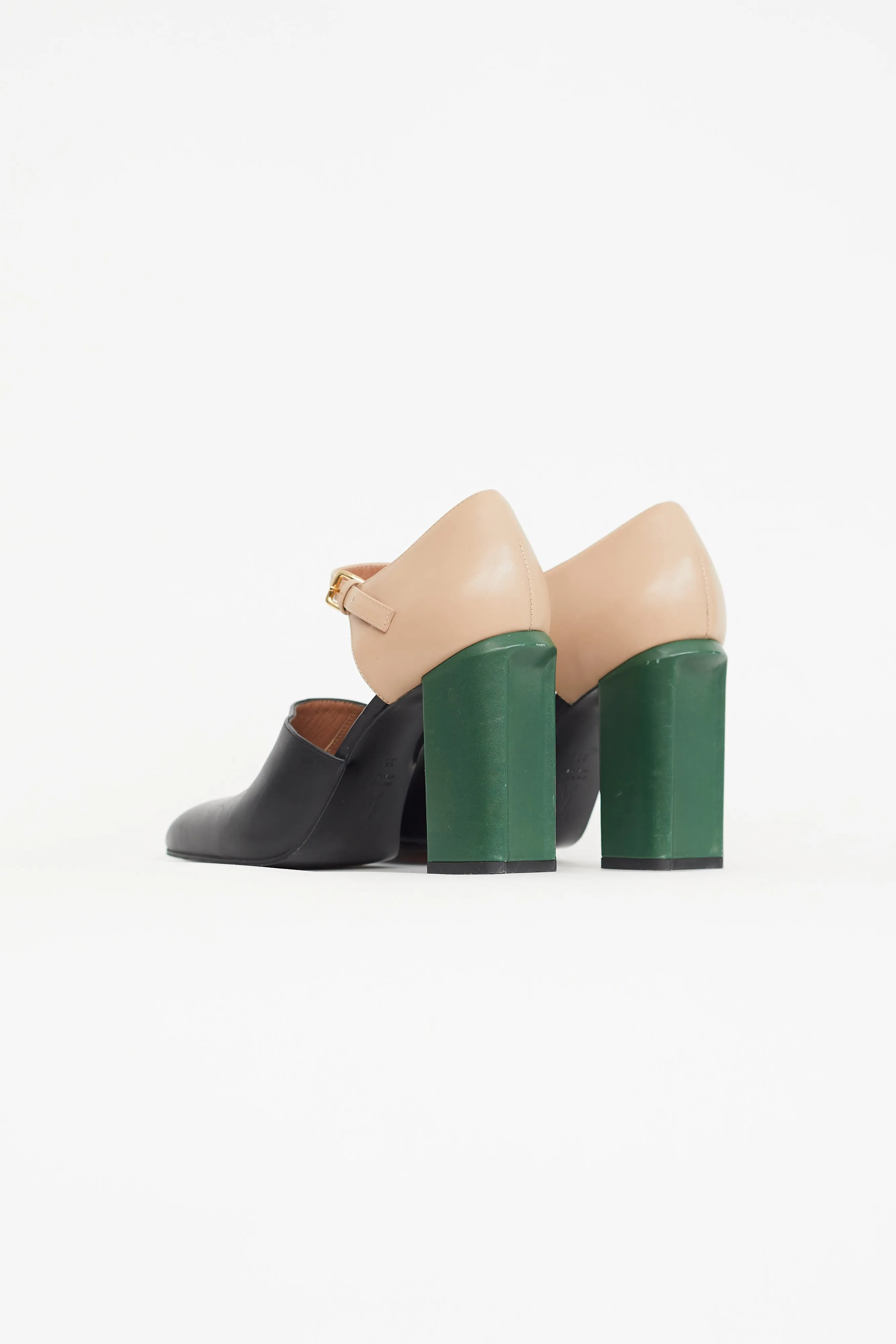 Black & Multi Square Toe Heeled Mule