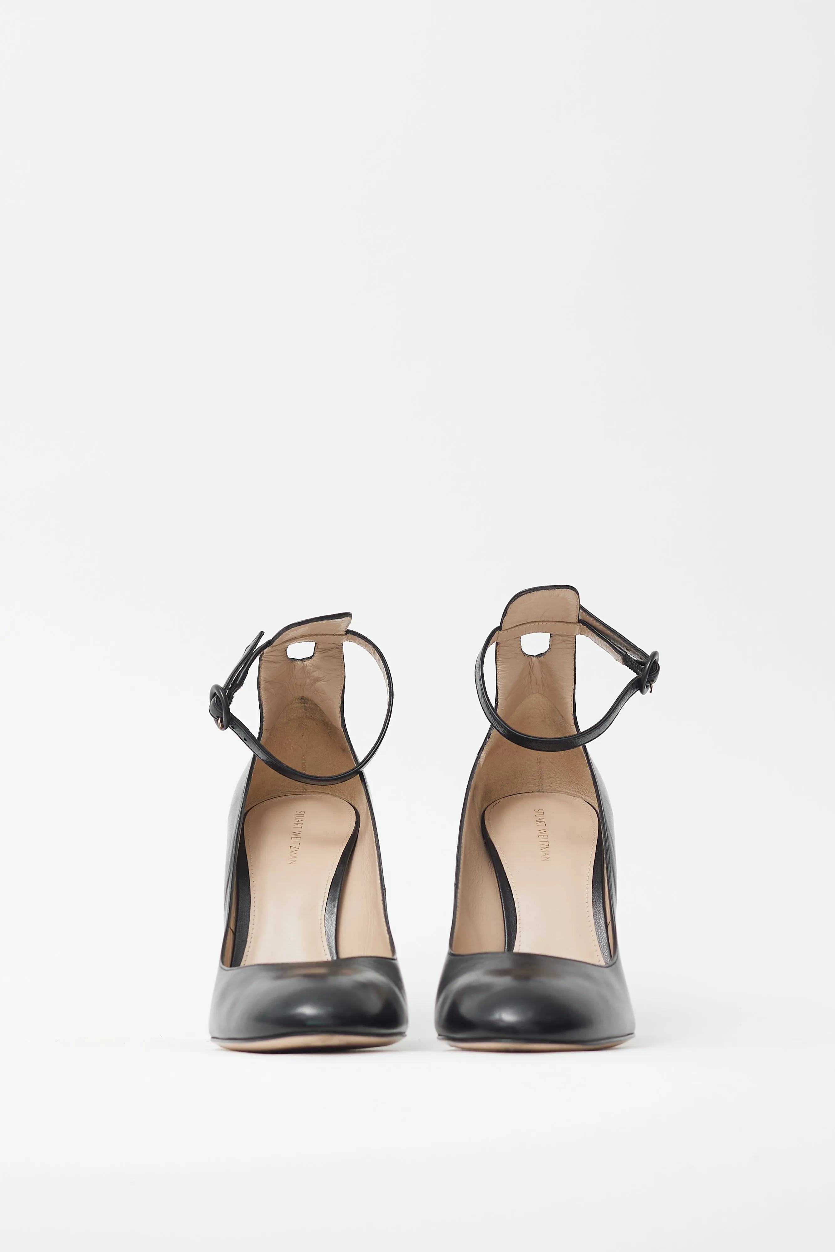 Black Leather Ankle Strap Pump