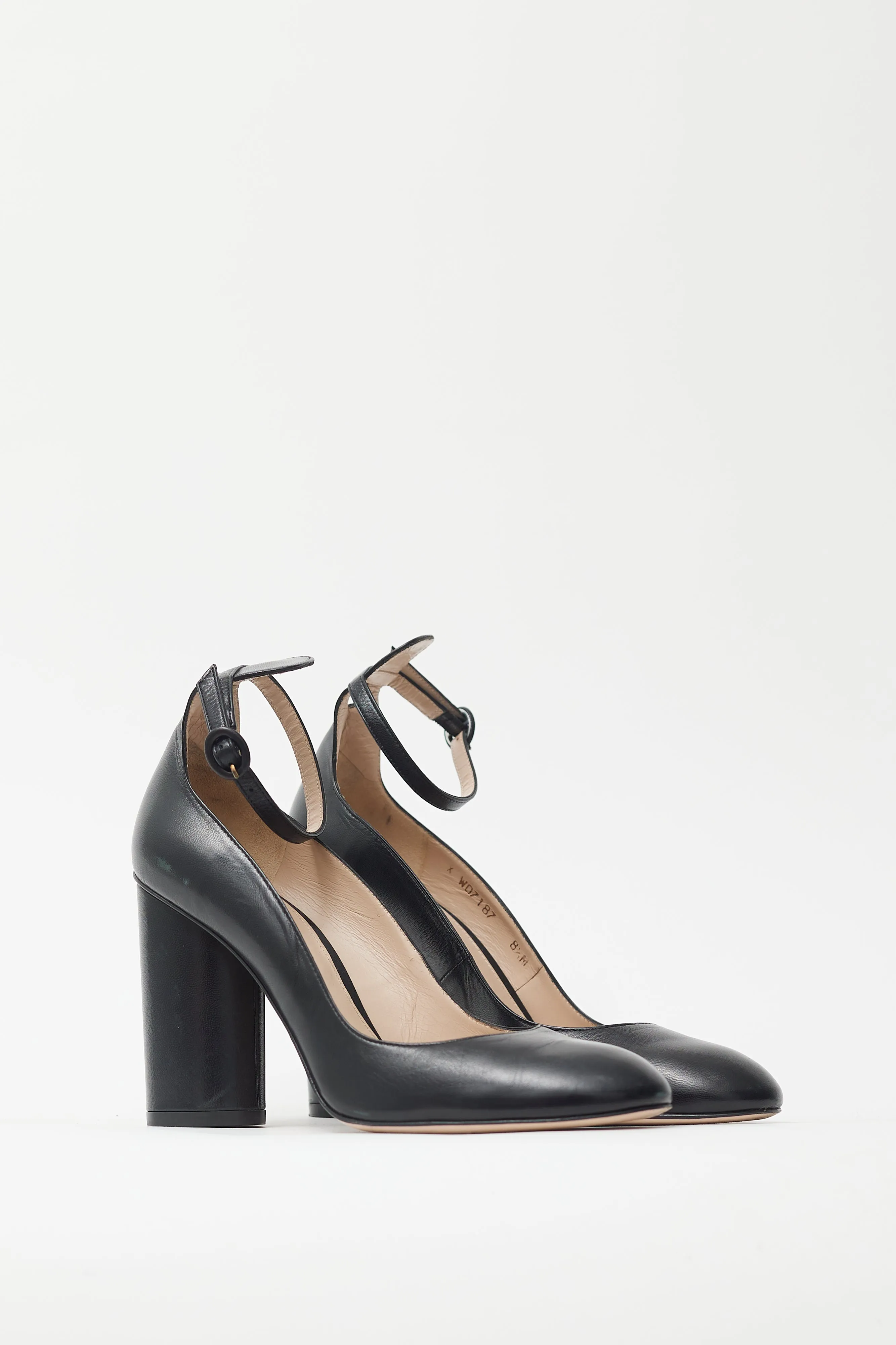 Black Leather Ankle Strap Pump