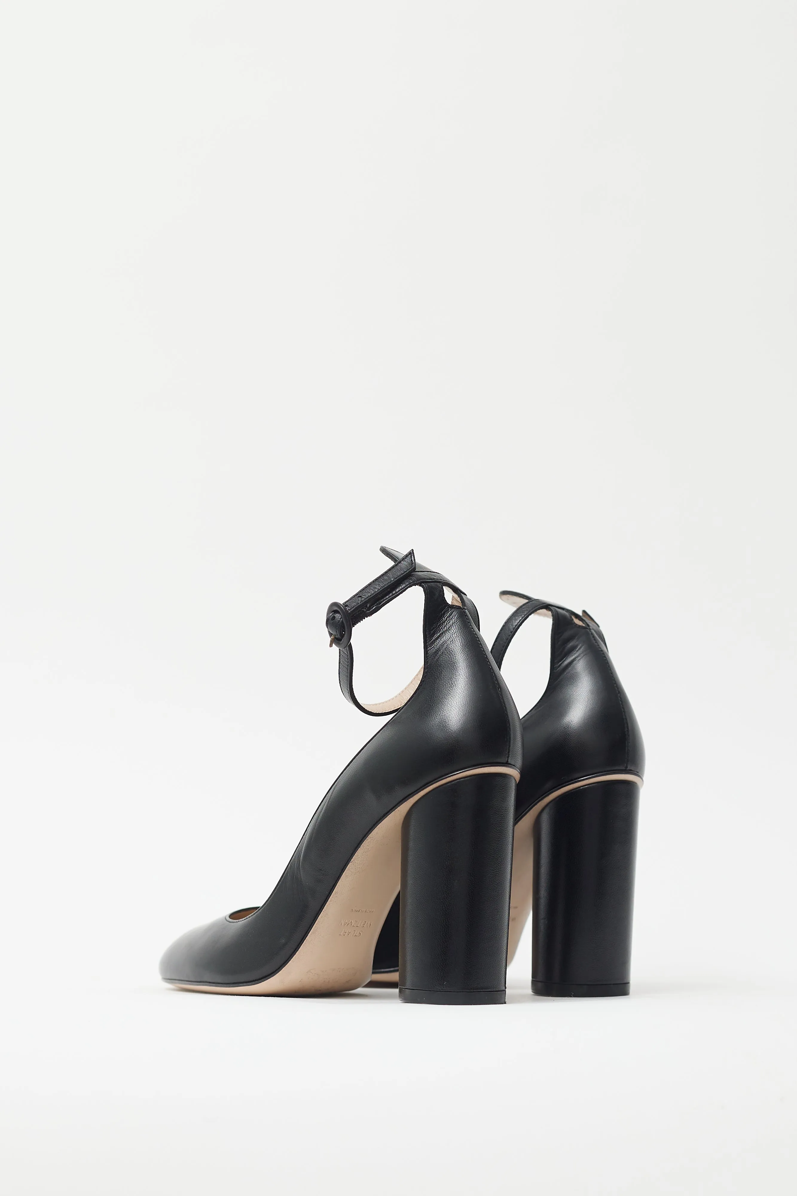 Black Leather Ankle Strap Pump