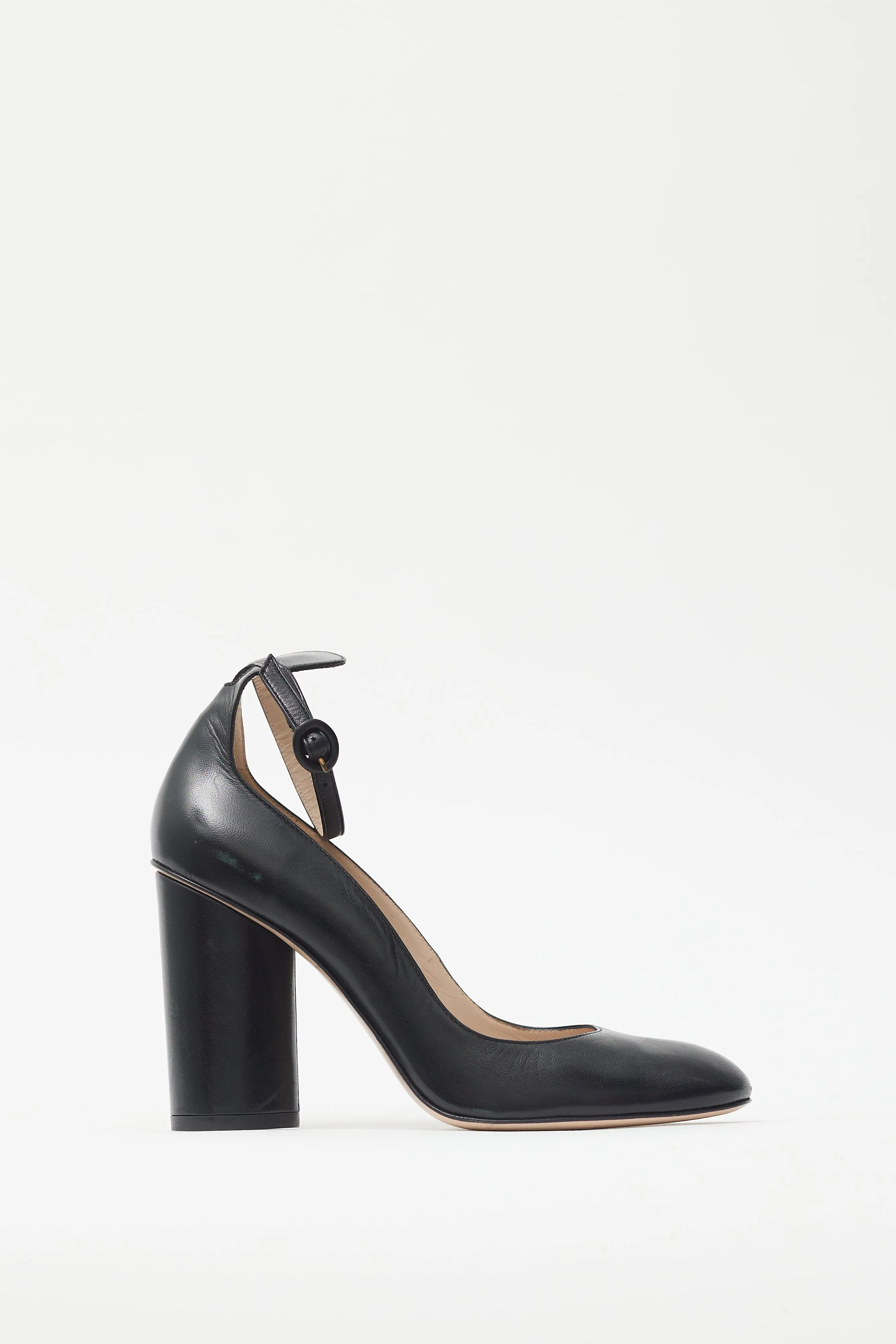 Black Leather Ankle Strap Pump
