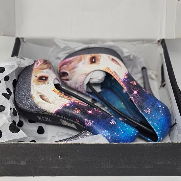 Black Platform Heels | Unicorn Pattern Closed Toe Glitter Heel