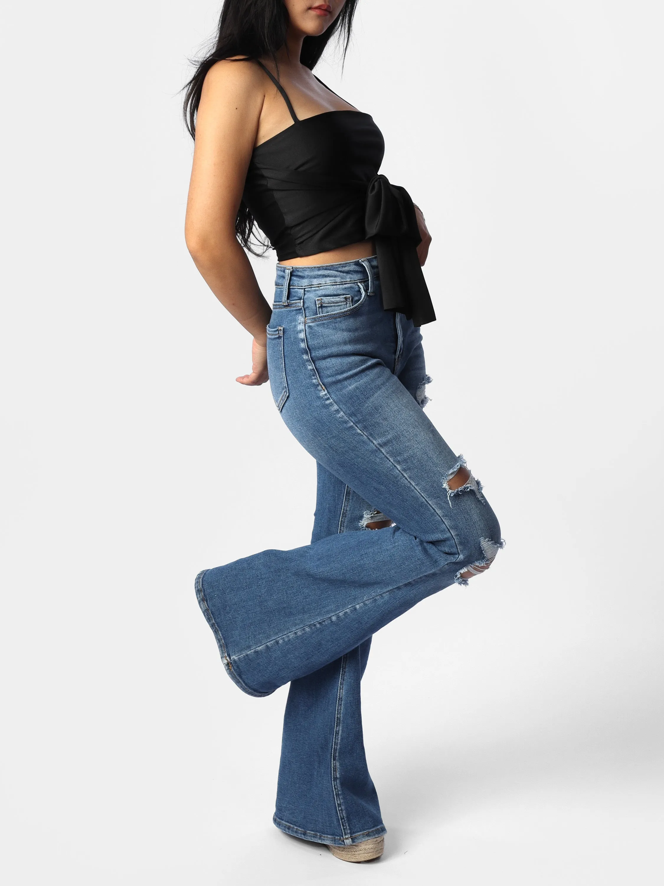 Black Satin Tie Cropped Cami