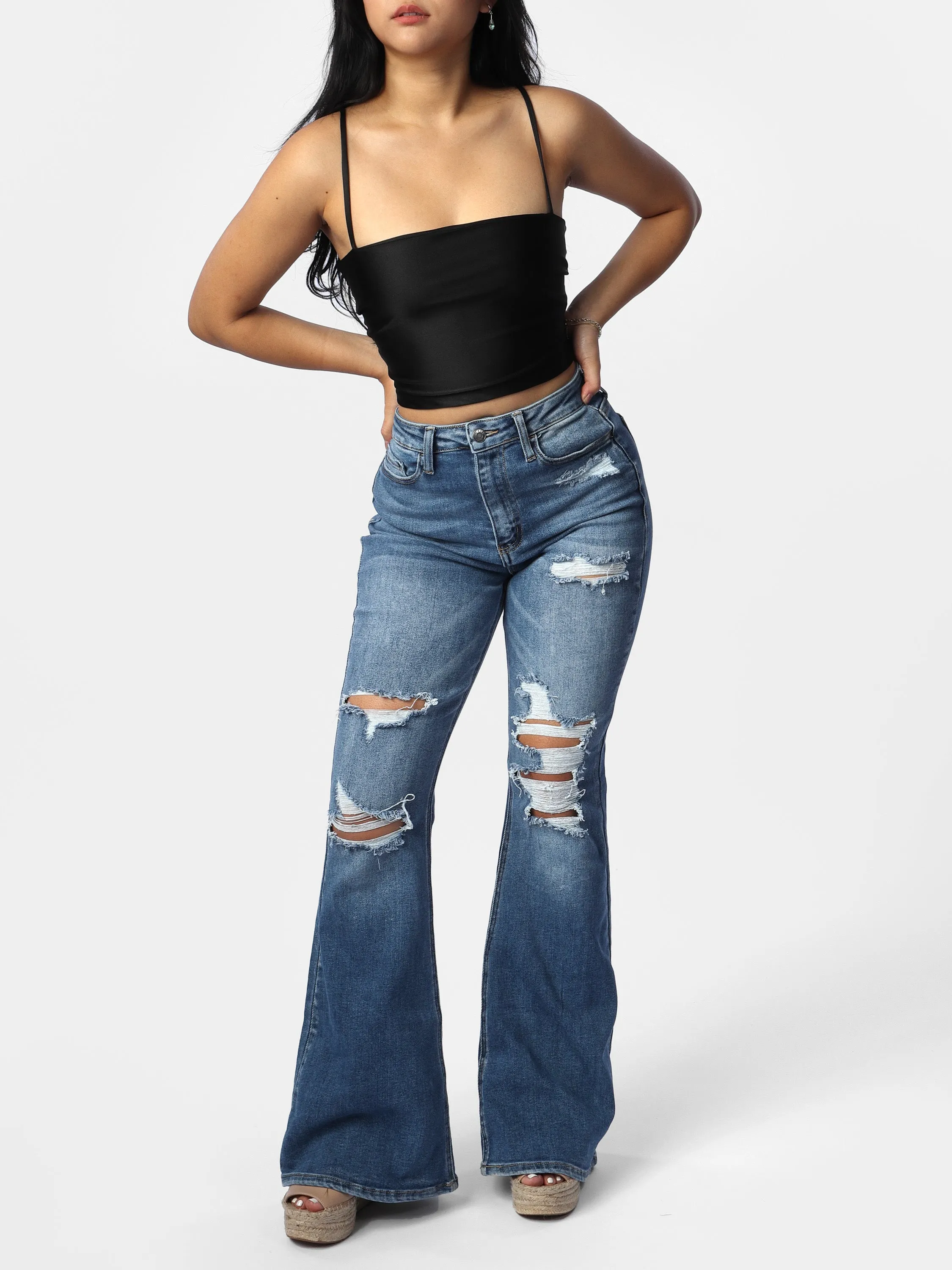 Black Satin Tie Cropped Cami