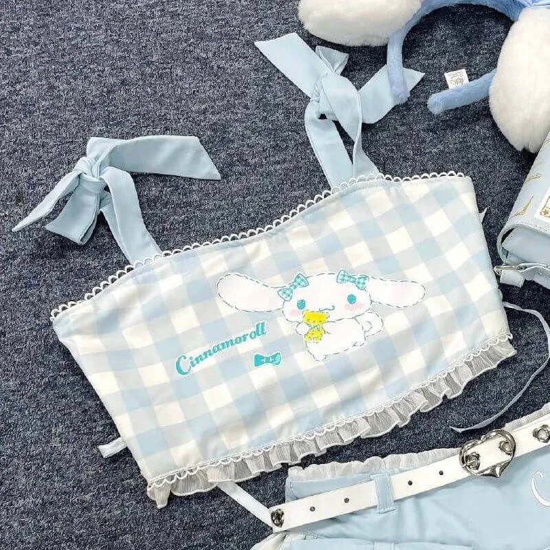 Cinnamoroll Plaid Strappy Crop Top and Mini Cake Skirt