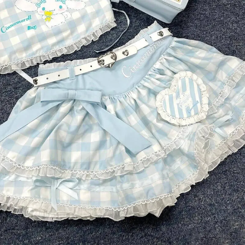 Cinnamoroll Plaid Strappy Crop Top and Mini Cake Skirt
