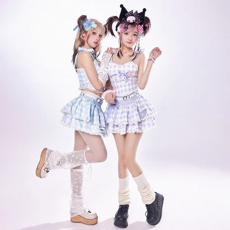 Cinnamoroll Plaid Strappy Crop Top and Mini Cake Skirt