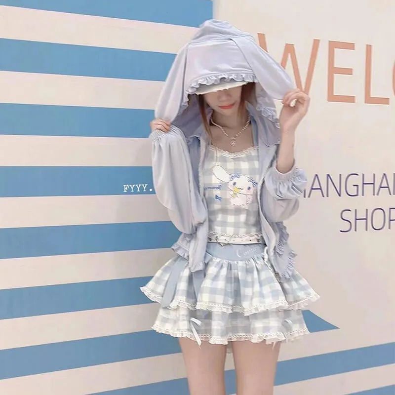 Cinnamoroll Plaid Strappy Crop Top and Mini Cake Skirt