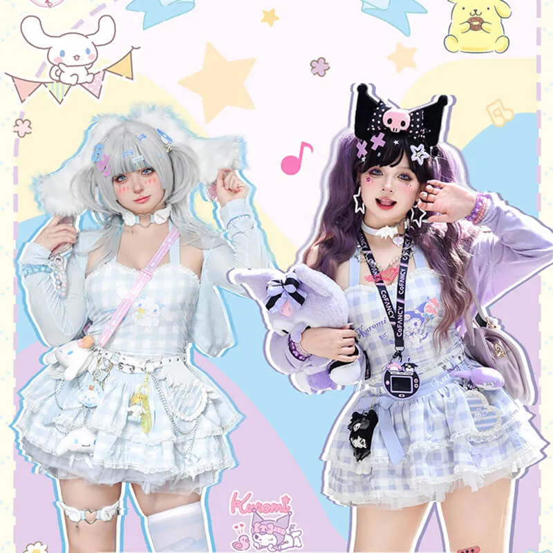 Cinnamoroll Plaid Strappy Crop Top and Mini Cake Skirt
