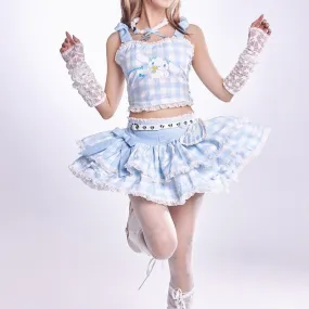 Cinnamoroll Plaid Strappy Crop Top and Mini Cake Skirt