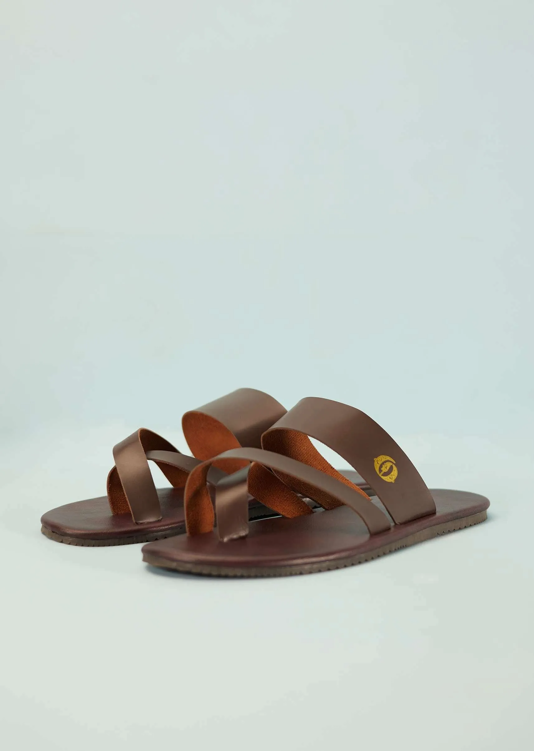 Dark Brown Strappy Slides For Men In Leather With Buttons