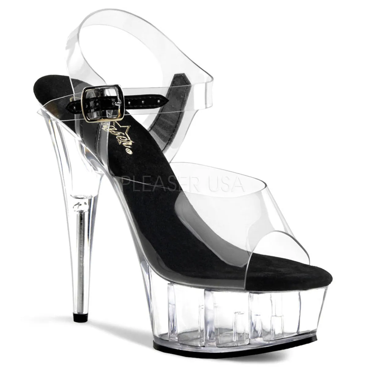 Delight-608 Clear-Black, 6" Heel