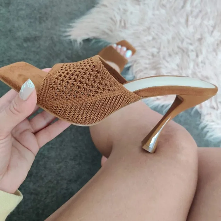 Elastic Knitting Slides Women Mules Fashion 9cm High Heels Summer Sandals Women Stiletto Heels Slippers Slides for Women