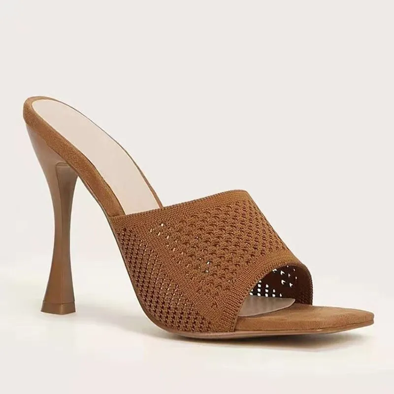 Elastic Knitting Slides Women Mules Fashion 9cm High Heels Summer Sandals Women Stiletto Heels Slippers Slides for Women
