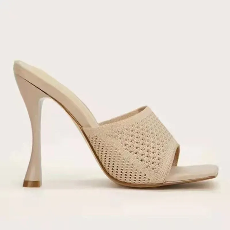Elastic Knitting Slides Women Mules Fashion 9cm High Heels Summer Sandals Women Stiletto Heels Slippers Slides for Women