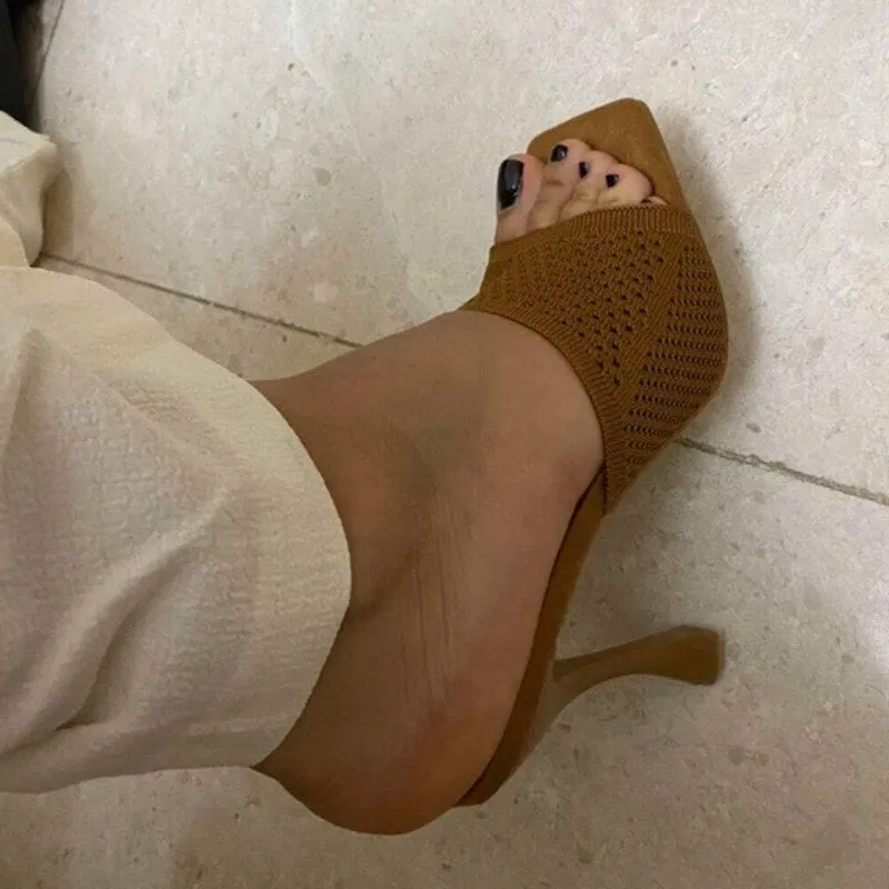 Elastic Knitting Slides Women Mules Fashion 9cm High Heels Summer Sandals Women Stiletto Heels Slippers Slides for Women