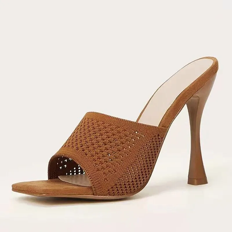 Elastic Knitting Slides Women Mules Fashion 9cm High Heels Summer Sandals Women Stiletto Heels Slippers Slides for Women