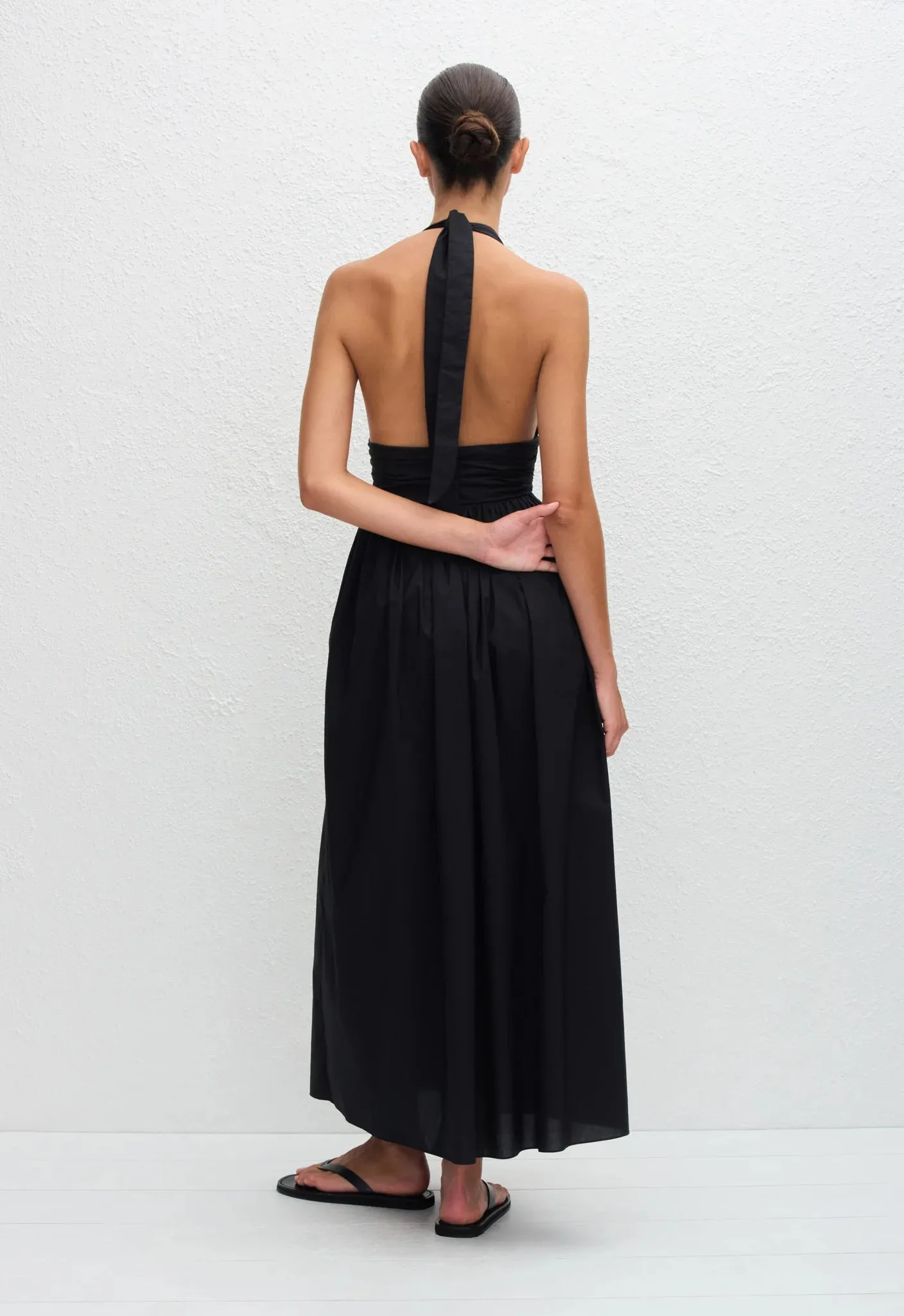 Matteau Plunge Halter Dress in Black
