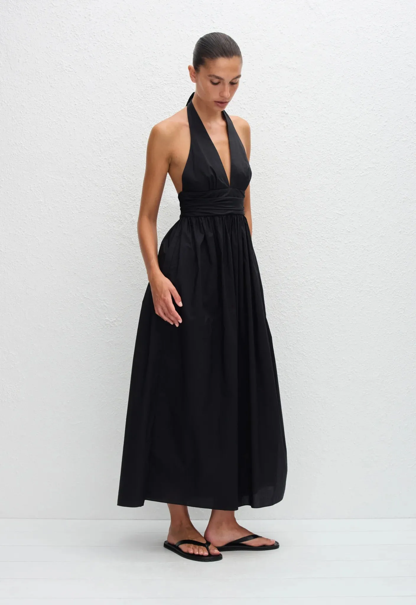 Matteau Plunge Halter Dress in Black